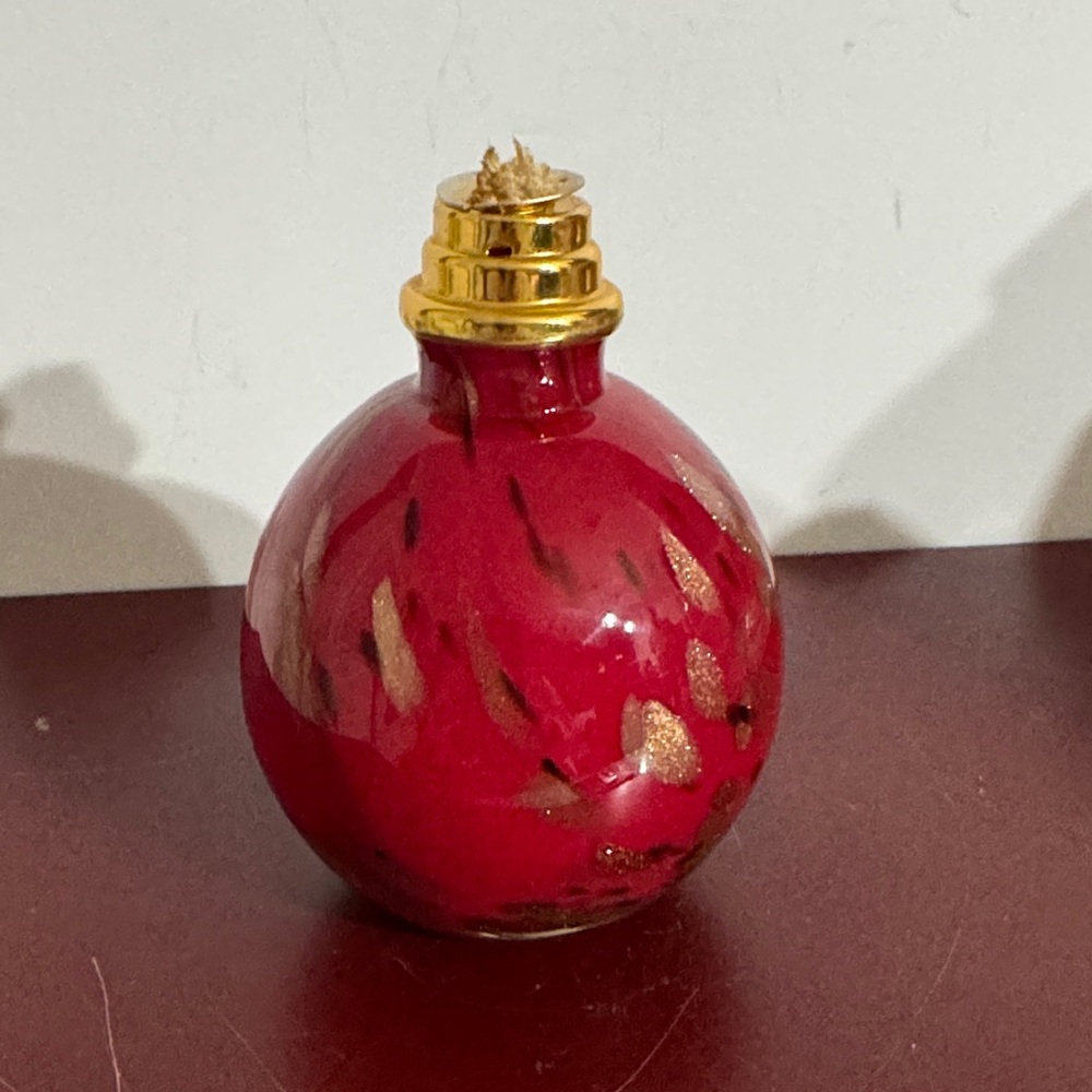 Large Red Gold Sparkle Black Splatter Flecked Art Glass Fragrance Oil Lamp